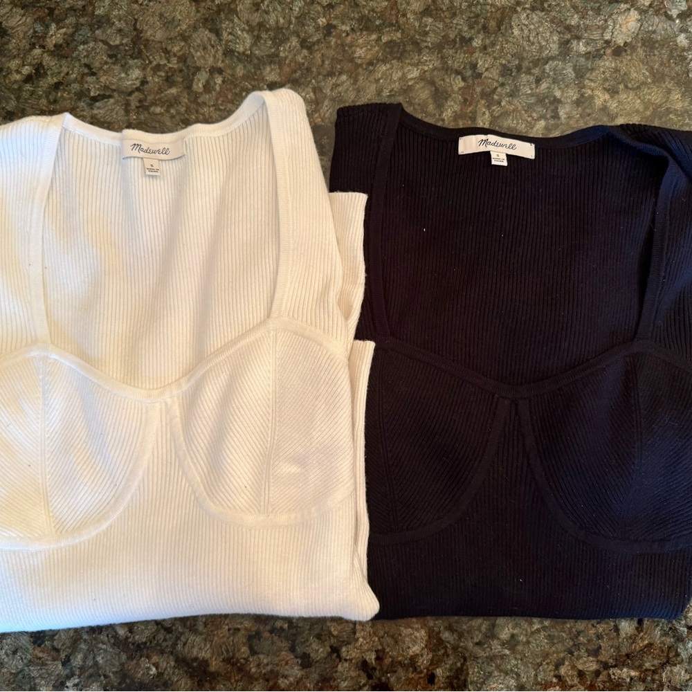 Set of 2 Madewell Ribbed Long Sleeved Sweaters - White and Black